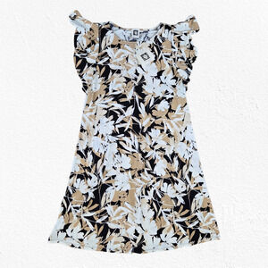Anne Klein Khaki Multi Floral Ruffle Sleeve Workwear Shift Dress Size 2 NWT